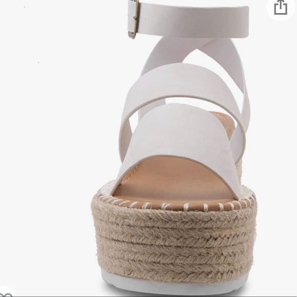 White Platform Wedge Sandals with Ankle Strap - Picture 2 of 4